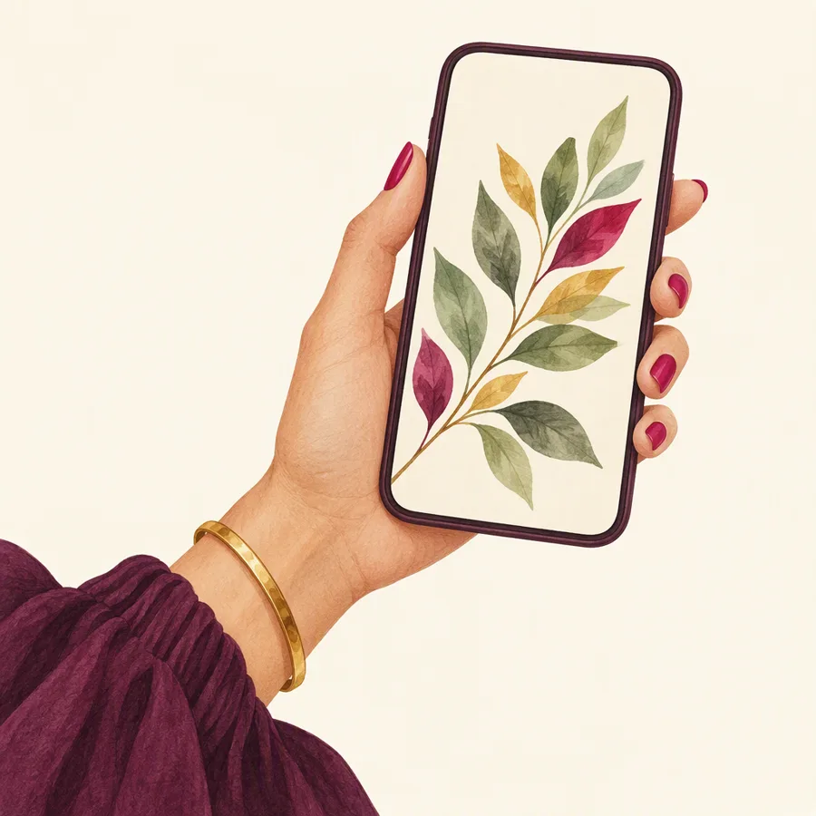 Ilustración de una mano sosteniendo un celular con la invitación digital